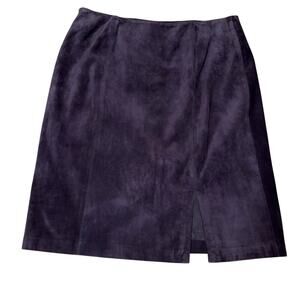 Linda Allard Ellen Tracy Plum Purple Suede Leather Slit Pencil Skirt Size 14